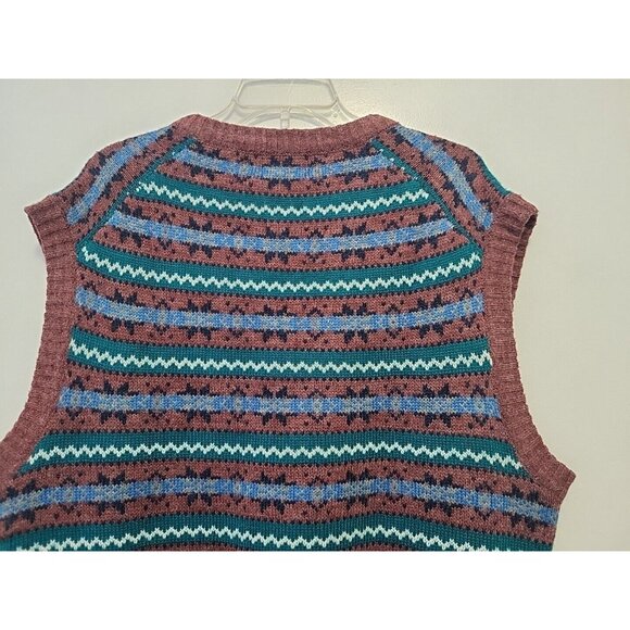 Vintage Men's Arrow Fairisle Vest V Neck Burnt Orange Green Blue XL - Picture 7 of 7
